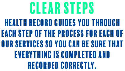 Clear Steps Health Record guides you through each step of the process for each of our services so you can be sure that everything is completed and recorded correctly.